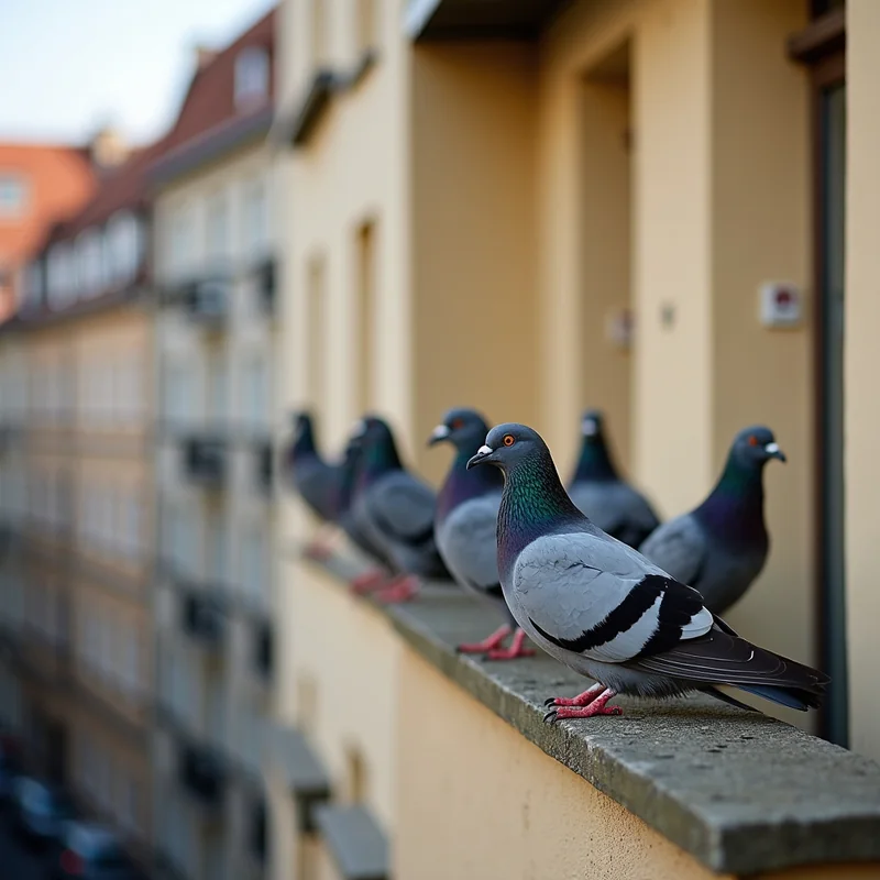 Taubenabwehr Köln — Stadttauben auf einem verschmutzten Fenstersims